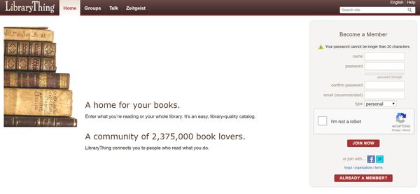 LibraryThing dumb password rule screenshot